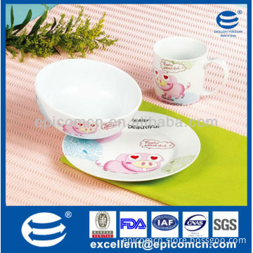 cute piggy painting 3pcs baby tableware for dinner set